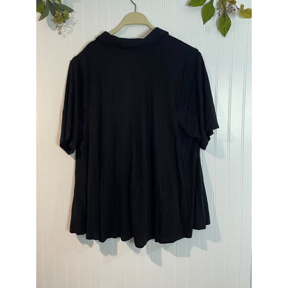 Lane Bryant Womens Black Plus Size 22/24 Short Sleeve Collared Flowy Top - Picture 2 of 10